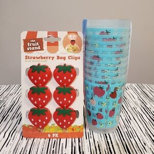 Strawberry Bag Clips and Reuseable Cups Set